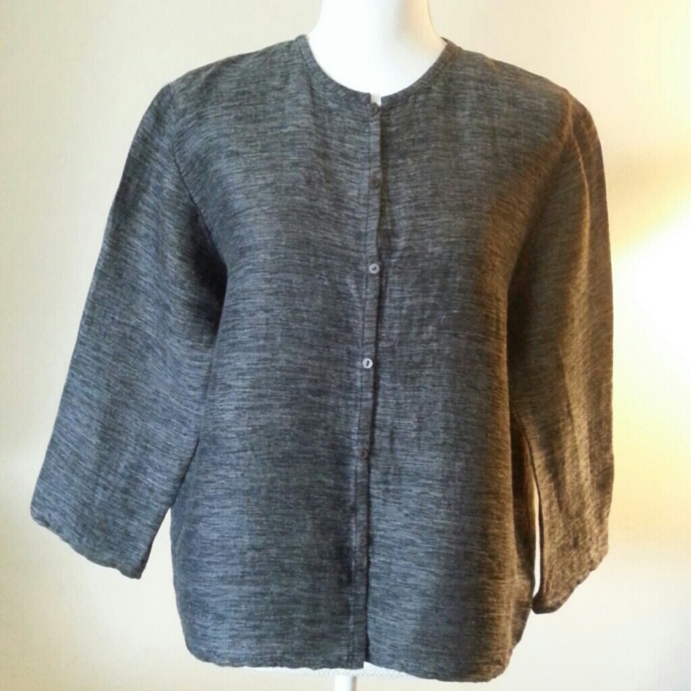 Eileen Fisher Shirt Linen Blend Button 3/4 sl  Sz